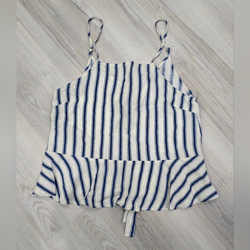 Lumiere Stripped Blue & White Tank Top Tie Back Sz Large NWOT